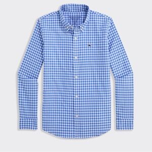 Vineyard Vines Light Blue and White Gingham Button-Down Shirt